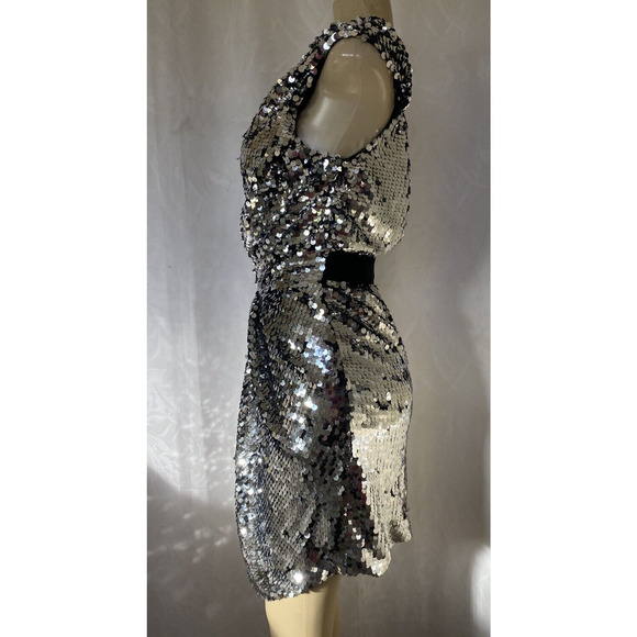 NWT Carven Sequin Dress One Shoulder Silver Metallic Asymmetric Sheath 3… - Picture 10 of 14
